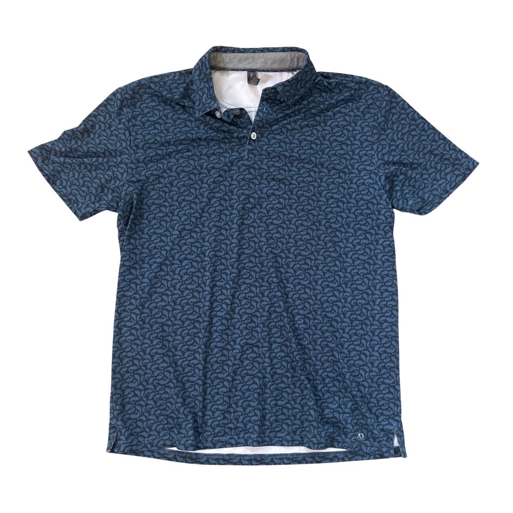 AndersonOrd Mens Medium Blue Whale Print Performance Golf Polo Shirt AO Logo